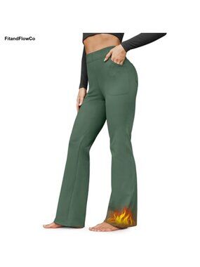 Fleece Lined Leggings High Waist Flare Yoga Pants Bootcut Winter Work